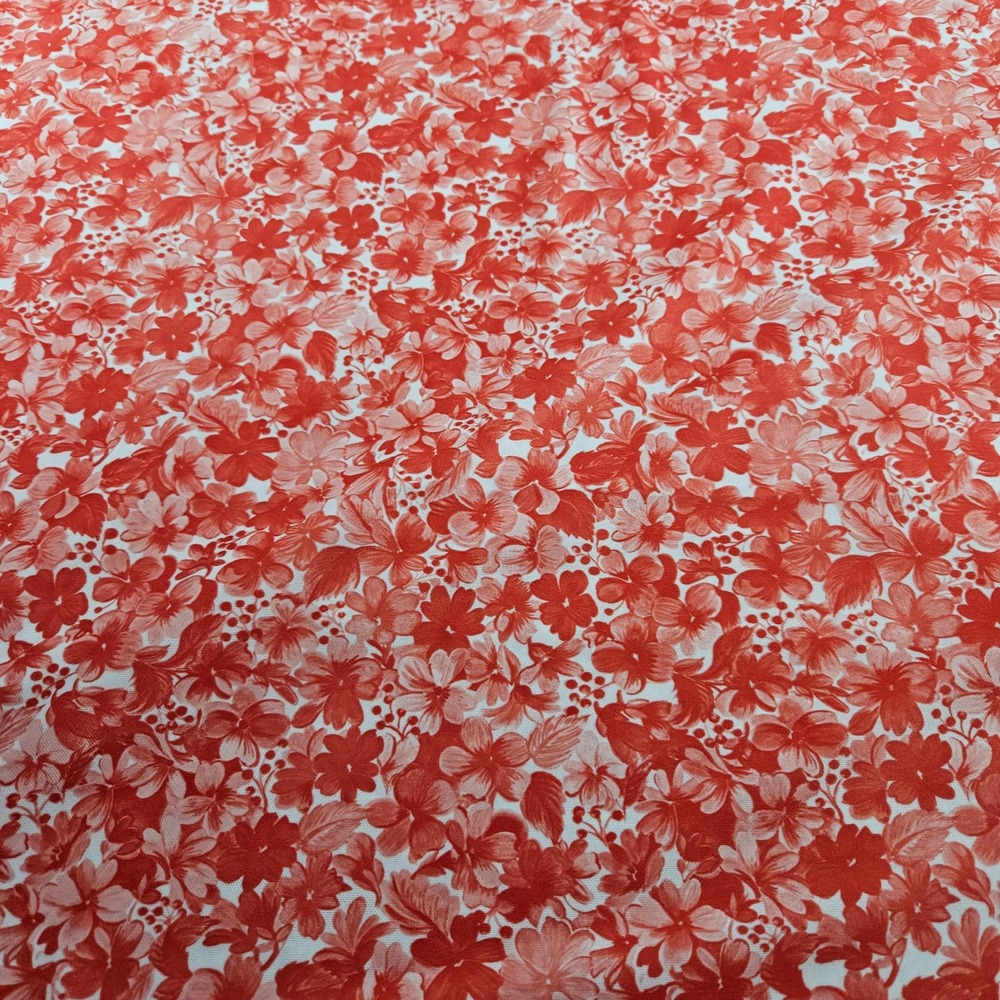 Vintage Red White Floral Print‎ Polyester Knit Fabric Crafting Sewing 3.5+ Yd